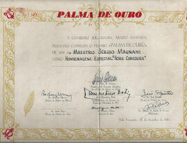 Prêmio Palma de Ouro de 1970 como homenagem especial Hors Concours, Belo Horizonte - 23/12/1971.